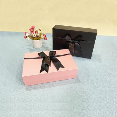 China New Materials Rectangle Modern Luxury Foldable Gift Box Recycled Foldable Jewelry Box With Bow for sale