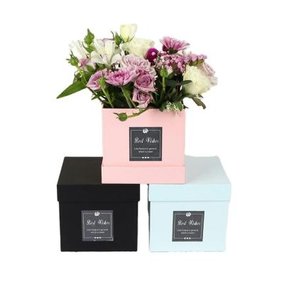 China Luxury Recycled Materials Rose Flower Box Square Bottom Soap Flower Box Flower Paper Bags With Custom Logo for sale