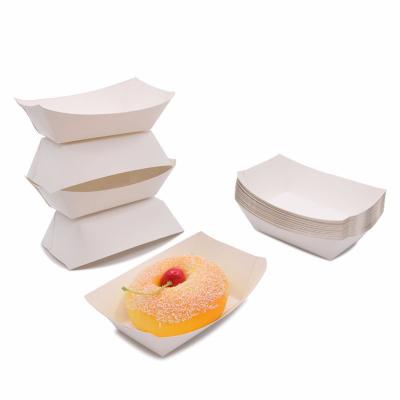 China Hot Sale Disposable Food Grade Eco-Friendly Disposable White Cardboard Coated Boat Lunch Box Take Out Packaging Box for sale