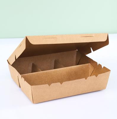 China Wholesale Customized Disposable Kraft Paper Multi-Compartment Disposable Take-Out Packaging Lunch Box for sale