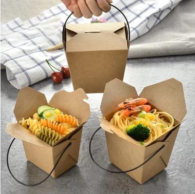 China 8oz 16oz 32oz Disposable Customized Biodegradable Paper Take Out Lunch Box Custom Printed Noodle Boxes With Handle for sale