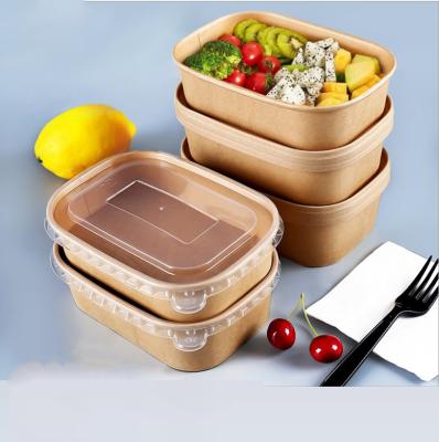 China Wholesale 500-1000ml Disposable Rectangle Custom Printed Food Container Paper Salad Box Disposable Fast Food Box for sale