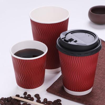 China Wholesale Custom Disposable Print Design Drink Carrier Paper Coffee Cup S Stripe Kraft Paper Takeaway Coffee Cup With Lid For Beverage for sale