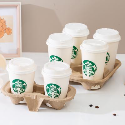 China Custom Eco Friendly Biodegradable Recyclable Paper Cup Holder Coffee Cup Carrier for sale