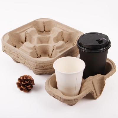 China High Quality Disposable Biodegradable Take Away Biodegradable Paper Pulp Cup Holder Cup Carrier For Coffee Cup for sale