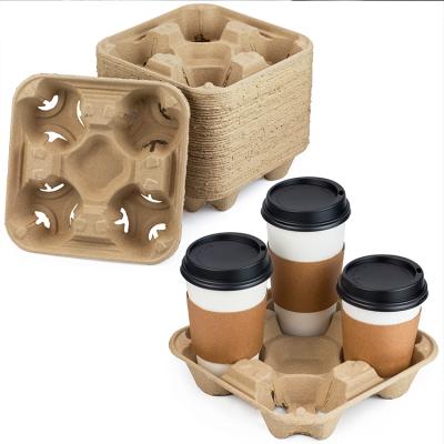 China Custom Wholesale Biodegradable Paper Pulp 2/4 Hot Coffee Mug Drink Cup Holder Tray Carrier for sale