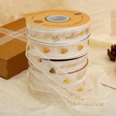 China Cheap Colorful Chiffon Floral Fancy Colorful Ribbon Yarn Gold Foil Ribbon Gift Flower Wrapping Ribbon for sale