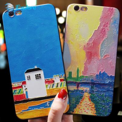 China iExplore Manufacturer TPU 3D Embossed Print Color Print Campaign Sunset Painting Shockproof Ultra Thin Soft Phone Case For iPhone 7 8 for sale