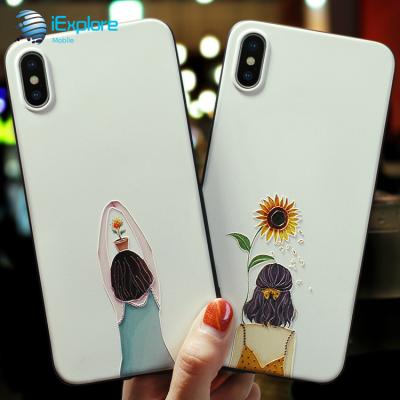 China iExplore and Flower Girl Manufacturer TPU 3D Embossed Engraving Color Print Girl Phone Shockproof Ultra Thin Soft Swinging Case For iPhone 7 8 for sale