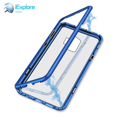 China iExplore Manufacturer Single Side Tempered Magnetic Aluminum Frame Magnetic Glass Case Strong Magnet Cell Phone Case For Samsung S10 for sale