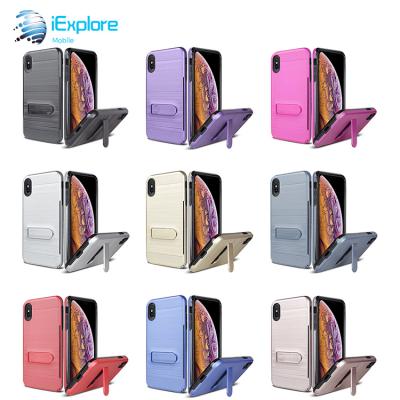 China Kickstand Armor Case with Card Slot iExplore Maker Dual Layer Kickstand Slim Armor Case with Card Slot Hybrid PC TPU 2 in 1 Cell Phone Case for iPhone for sale