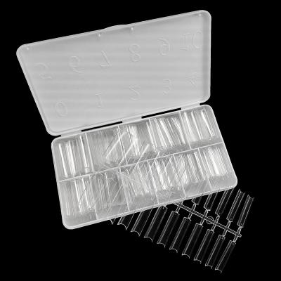 China Eco-friendly ABS Glitter New Design Box of 550 Tablets Water Pipe Weave Long Press Nail On Clear Nail Tips Artificial Nails For Girls for sale