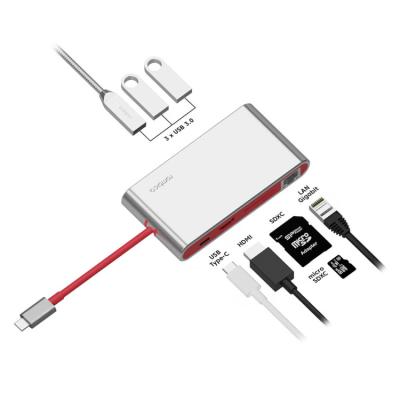 China Metal 8-in-1 Type C Smart Docking Station Compatible With Multiple Systems USB Hub for sale