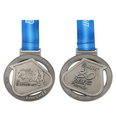 China China No Ribbon Sport White Gold Copper Metal Award Hanger Finisher Marathon 5K Min UV Printing Custom Running Medal for sale