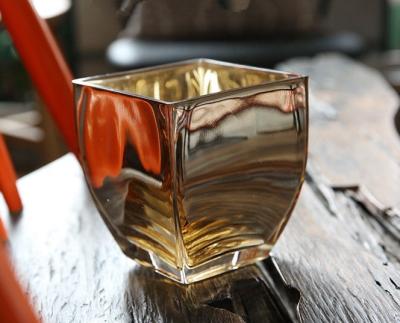 China Handblown Eco-Friendly Metallic Mirror Glass Square Vase Modern Gold Gold Glass Vase for sale