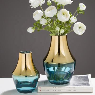 China Gold style decorative glass vase in flower arrangement Nordic American glass transparent dry flower vase for sale