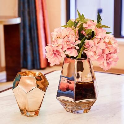 China Europe colored gold metallic geometric faceted glass vases for wedding centerpieces for sale