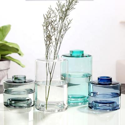 China New 2019 Europe handblown cheap flower vase green gray blue colored glass wholesale for home decoration for sale