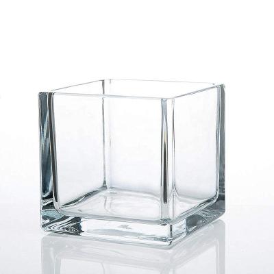 China Eco-friendly wholesale clear square cube glass votive candle holder, flower vase for home decor, wedding, party, 5