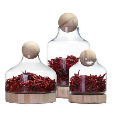 China High Quality Europe Borosilicate Glass Bell Cloche And Glass Dome With Flower Vase Wooden Base Glass for sale