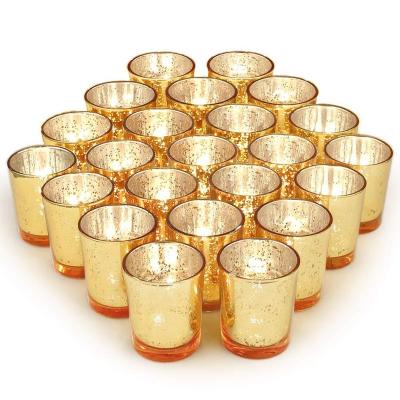 China Free Shipping Mercury Glass Weddings Tealight Votive Spotted Gold Candle Holder Set of 12 for sale