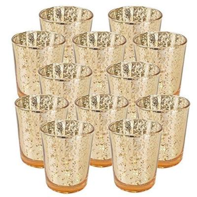 China Free Shipping Weddings Mercury Gold Silver Tealight Silver Glass Votive Candle Holders for Weddings Parties and Home Decor Set of 12 for sale