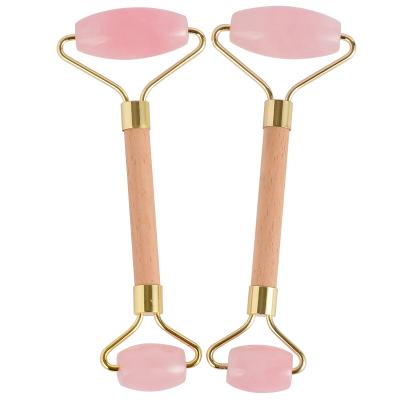 China Wholesale facial massager factory sale jade roller rose quartz facial roller with wooden handle for sale