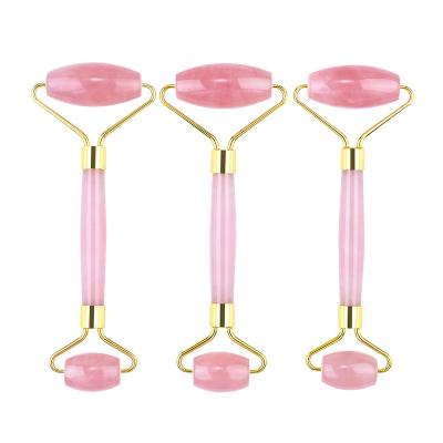 China 2020 New Product Double Head Double Arc Handle Head Jade Roller Pointed Handle Popular Arc Sharp Rose Quartz Massage Roller for sale