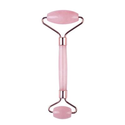 China Arc Sharp Handle Double Head Promoted Strong Head Rose Quartz Massage Roller Double Jade Roller Arc Sharp Handle for sale