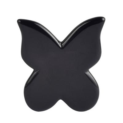 China Body Black Spa Energy Hot Stone Obsidian Butterfly Shape Jade Gua Sha For Face Massager for sale