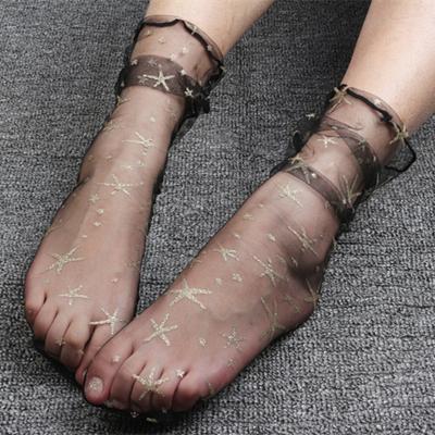 China Manzi Antibacterial Brand Boots Custom Lace Net Japan Teen Tube Socks Young Girls Sheer Socks for sale