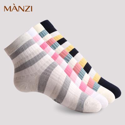 China Manzi Brand Antibacterial Women Stripes Cotton Colorful Ankle Thick Casual Custom Short Socks for sale