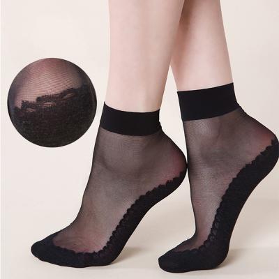 China Summer Antibacterial Wholesale Thin Silk Ankle Socks Manzi Transparent Elastic Socks Women for sale