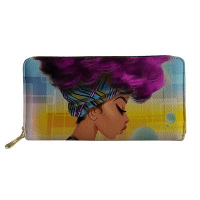 China Manufacturer Custom Black Art Afro Lady Girls Printing PU Leather Women Purse Anti Theft For Ladies Cash Wallet Coin Fashion Wallets for sale