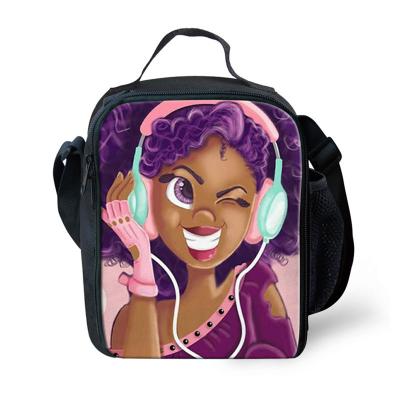 China Wholesale Custom African Girls Insulated Dropshipping Art Pattern Waterproof Black Lunch Bag For Girls Insulated Cooler Lunch Bag for sale