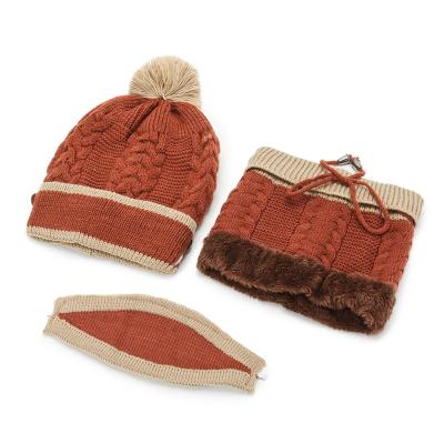 China COMMON Soft Thicken Warm Wool Scarf Knitted Hats For Winter Warm Ski Hat Set Women Neck Beanie Set for sale