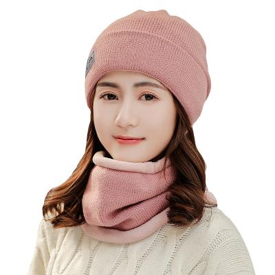 China COMMON High Quality Women's Fleece Knitted Wool Hats Winter Outdoor Scarf Set Two-Piece Warm Beanie Hats for sale