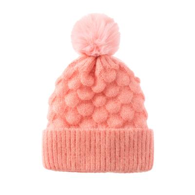 China Winter COMMON Solid Color High Quality Fur Ball With Fashion Warm Women Outdoor Fleece Hat Wool-acrylic Knitted Hats for sale