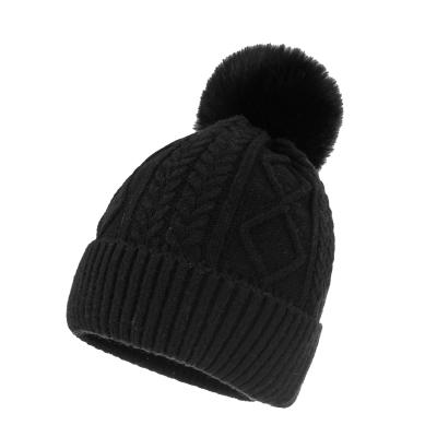 China Winter COMMON Solid Color High Quality Woven Ball With Down Hat Outdoor Fashion Women Warm Wool Knitted Hats for sale