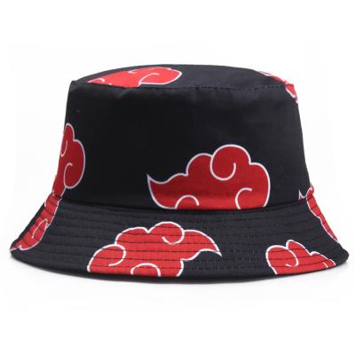 China 100% Outdoor Bob Hat Red Cloud Fashionable Anime Akatsuki Lovers Logo Bucket Hat Uchiha Family Logo Cotton Fishing Casual Fisherman for sale