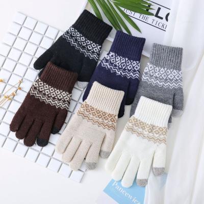 China 2021 Winter Magic Touch Screen Gloves Men Women Warm Stretch Jacquard Jacquard Knitted Wool Mittens Decorative Pattern Acrylic Gloves for sale