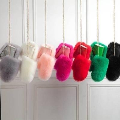 China Faux Fox Single Warm Fur Mittens Female Winter Hanger Plus Velvet Plush Fox Leather Thick Unisex Artificial Mittens for sale