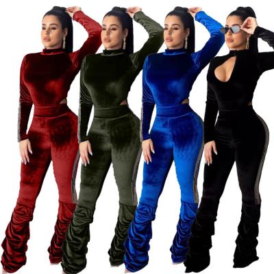 China Wholesale Breathable Velvet Sequin Breathable Ladies Set Two Piece Longsleeves Overalls Most Basic Long Piece Clothing Set Winter for sale