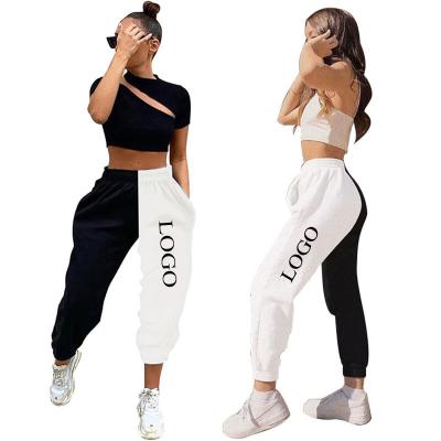 China Other Custom Women's Logo Sports Tracksuit White And Black Long Pants For Autumn Fall Jogger Hiking Ladies Basic Drawstring Sport RS00299 for sale