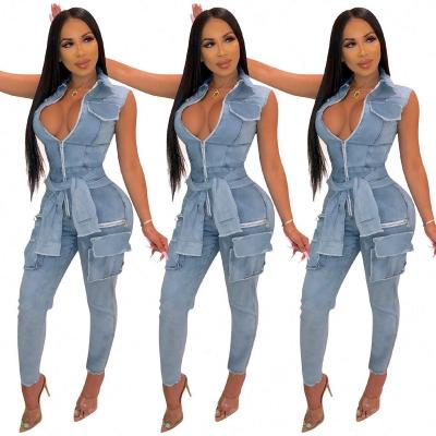 China QUICK DRY QUICK DRY style 2020 summer new button ripped one piece sexy strapless rompers jumpsuit jeans overalls and bodycon women for sale