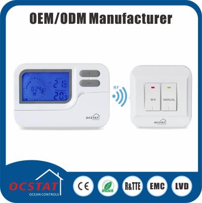 China RF868MHZ programável do termostato 5 - 2 do RF da bomba de calor do dia termostato sem fio do RF da radiofrequência programável do termostato à venda