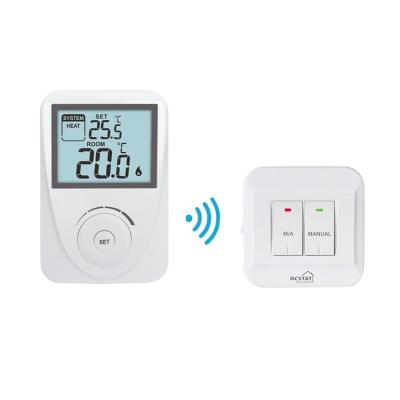 China Riseem White / Blue Backlight Intelligent Non-programmable RF Heating and Cooling Thermostat for sale