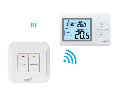 China Riseem ABS OEM ODM Blue LCD Screen RF Digital Home Thermostat Heating and Cooling for sale