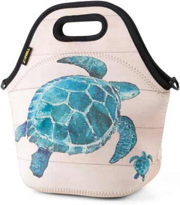 China Waterproof Neoprene Lunch Bag with Blue Turtle Bags for Women Girls, Waterproof Lunch Tote Bag for Work Picnic for sale