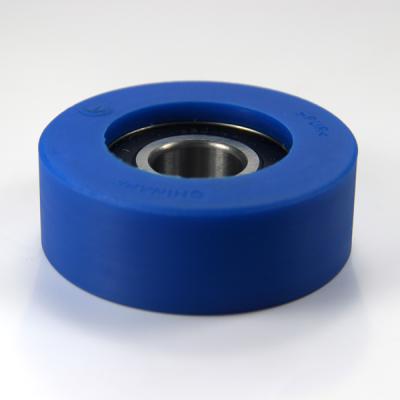 China Traditional High Quality Blue PU Escalator Step Roller For Escalator 70x25mm With Supporting 6204 for sale